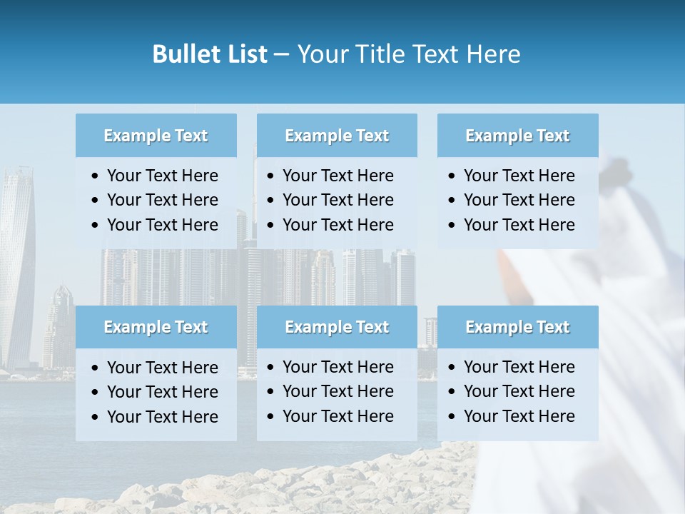 A Man Standing In Front Of A Body Of Water With A City In The Background PowerPoint Template