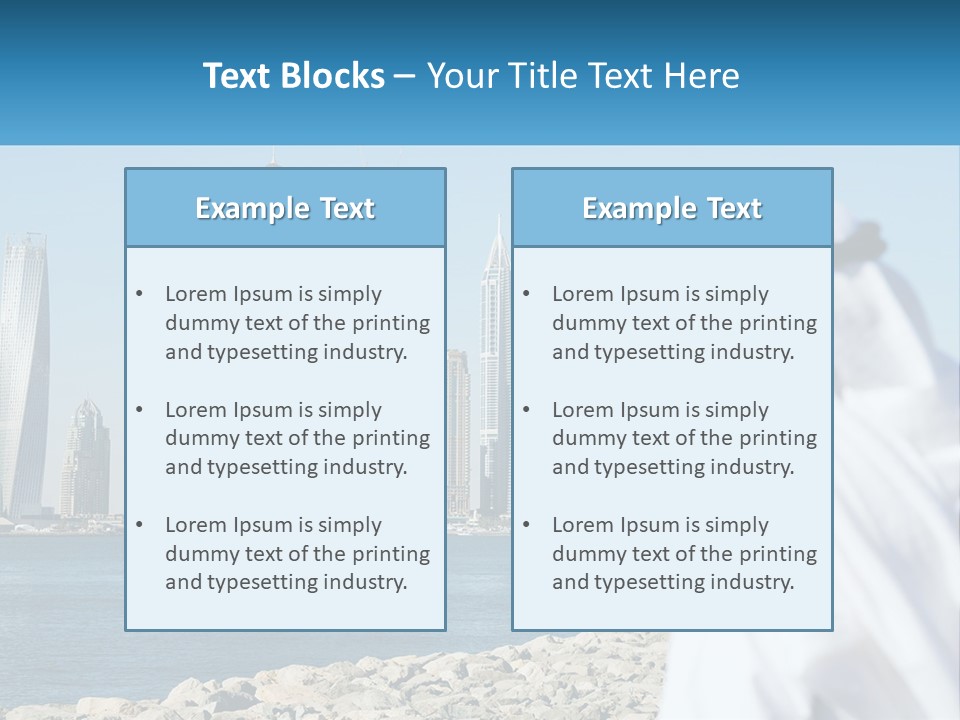 A Man Standing In Front Of A Body Of Water With A City In The Background PowerPoint Template