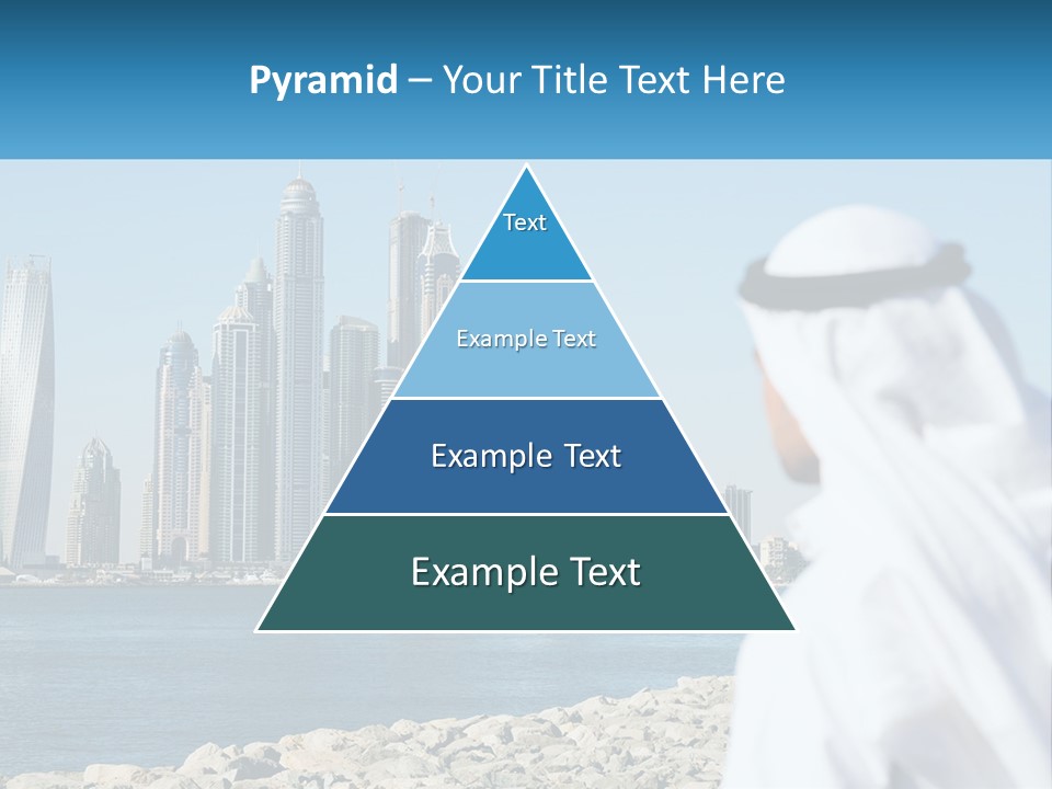 A Man Standing In Front Of A Body Of Water With A City In The Background PowerPoint Template