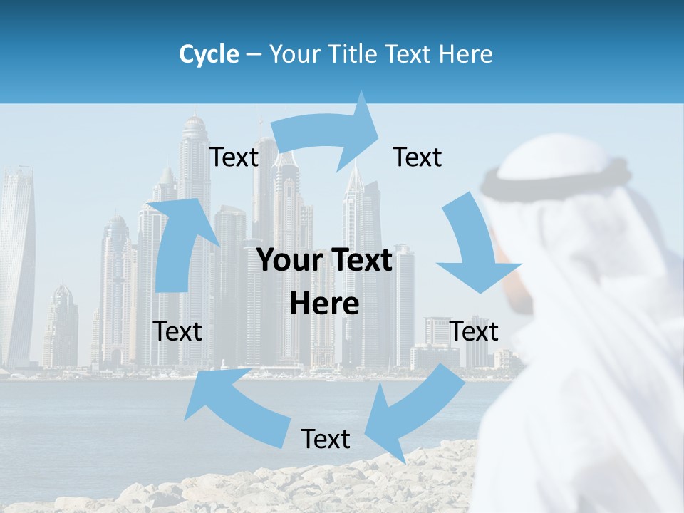 A Man Standing In Front Of A Body Of Water With A City In The Background PowerPoint Template