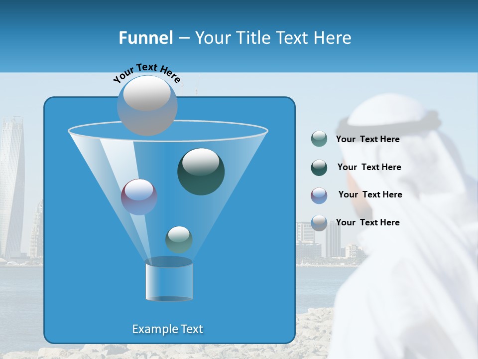 A Man Standing In Front Of A Body Of Water With A City In The Background PowerPoint Template