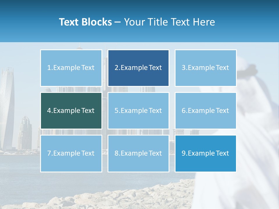 A Man Standing In Front Of A Body Of Water With A City In The Background PowerPoint Template