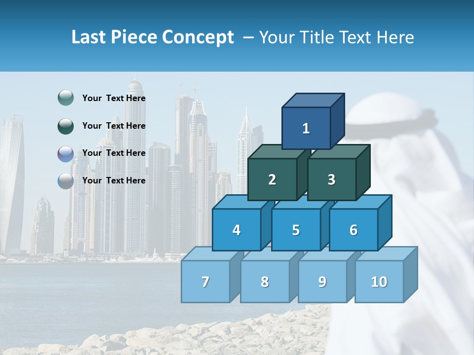 A Man Standing In Front Of A Body Of Water With A City In The Background PowerPoint Template