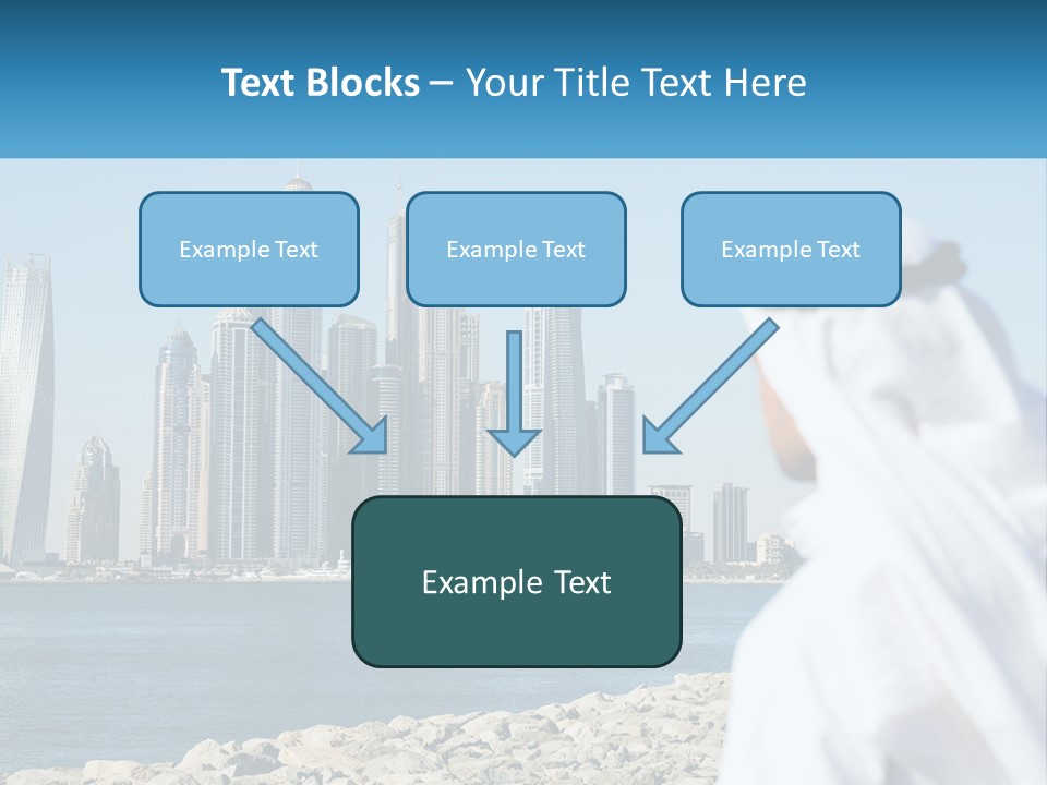 A Man Standing In Front Of A Body Of Water With A City In The Background PowerPoint Template
