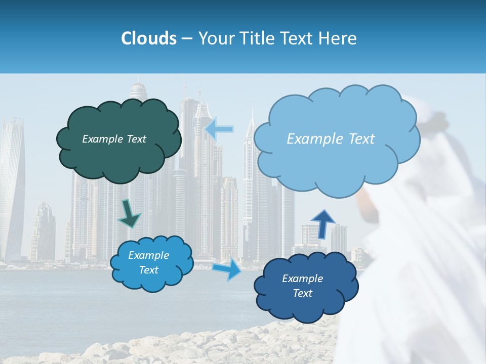 A Man Standing In Front Of A Body Of Water With A City In The Background PowerPoint Template