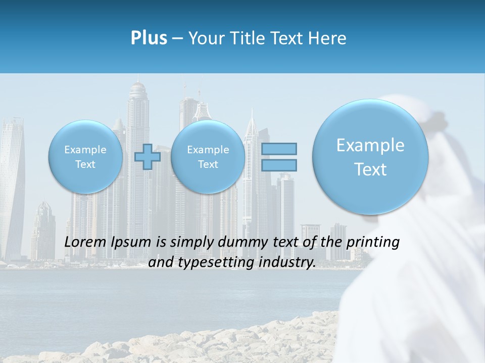 A Man Standing In Front Of A Body Of Water With A City In The Background PowerPoint Template