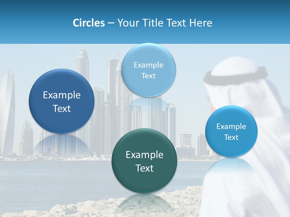 A Man Standing In Front Of A Body Of Water With A City In The Background PowerPoint Template