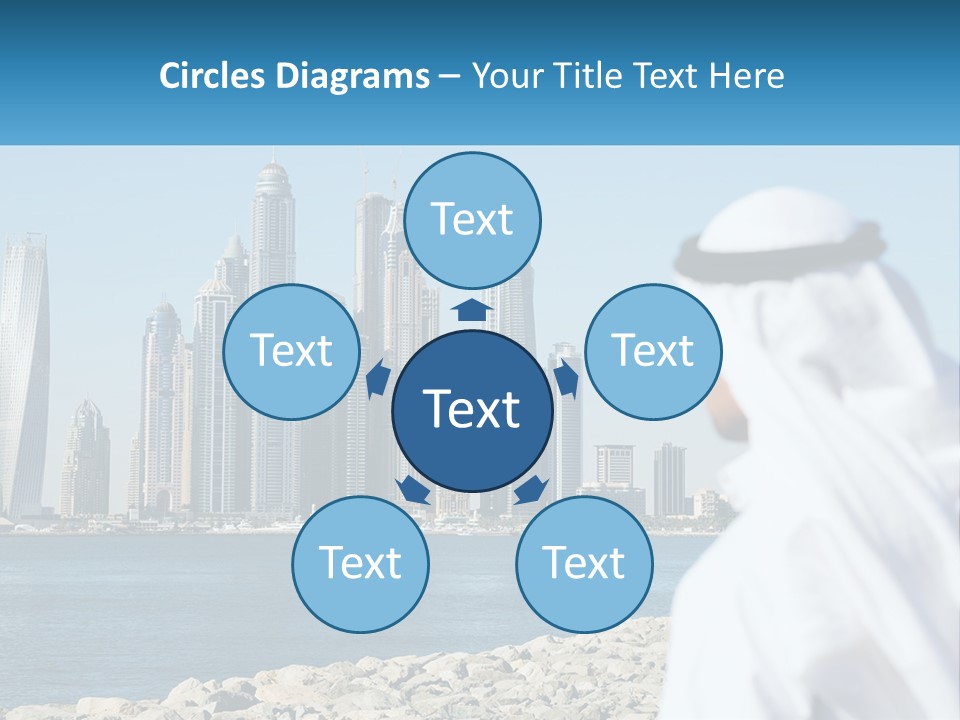 A Man Standing In Front Of A Body Of Water With A City In The Background PowerPoint Template