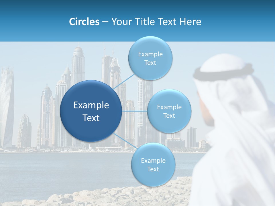 A Man Standing In Front Of A Body Of Water With A City In The Background PowerPoint Template