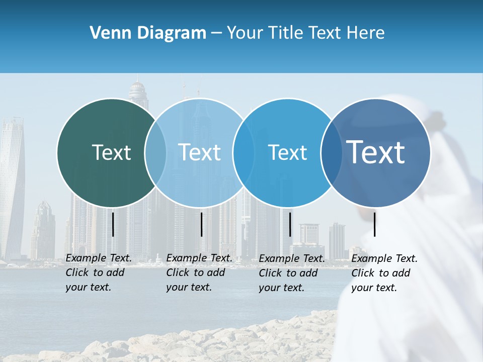 A Man Standing In Front Of A Body Of Water With A City In The Background PowerPoint Template