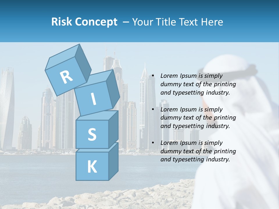 A Man Standing In Front Of A Body Of Water With A City In The Background PowerPoint Template