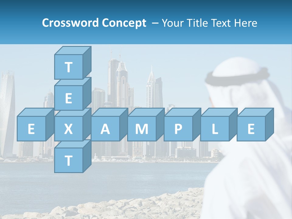 A Man Standing In Front Of A Body Of Water With A City In The Background PowerPoint Template