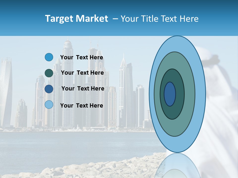 A Man Standing In Front Of A Body Of Water With A City In The Background PowerPoint Template