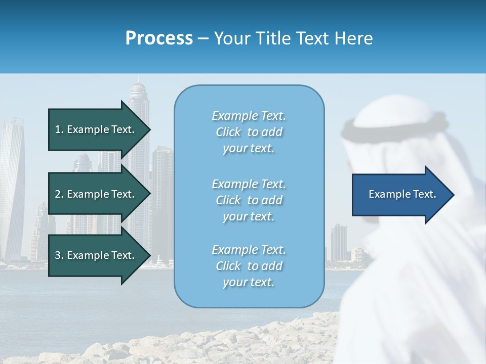 A Man Standing In Front Of A Body Of Water With A City In The Background PowerPoint Template