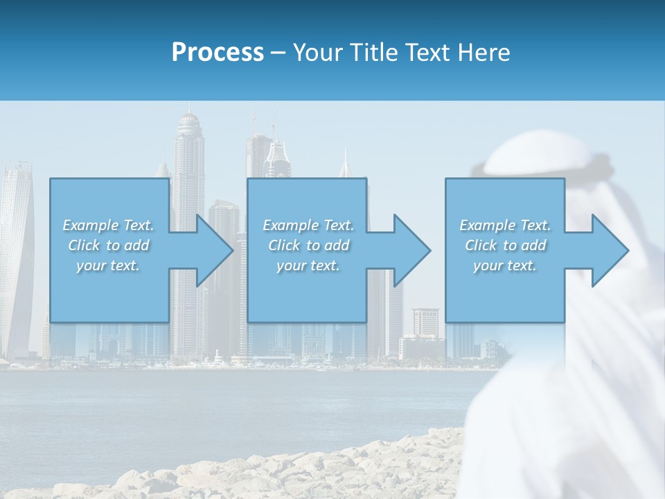 A Man Standing In Front Of A Body Of Water With A City In The Background PowerPoint Template