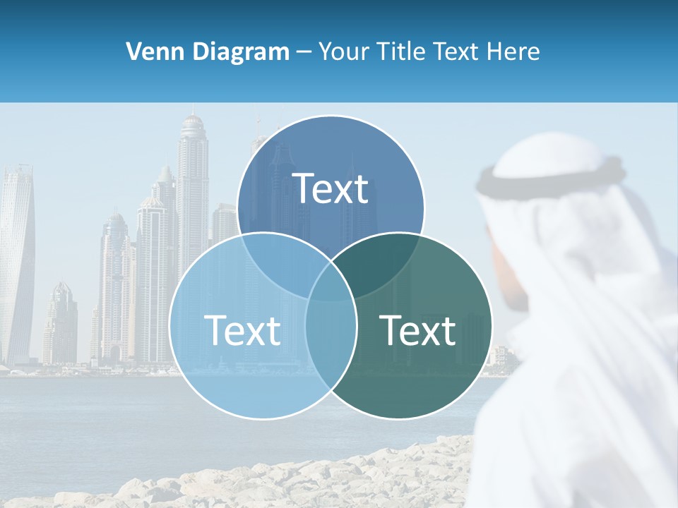 A Man Standing In Front Of A Body Of Water With A City In The Background PowerPoint Template