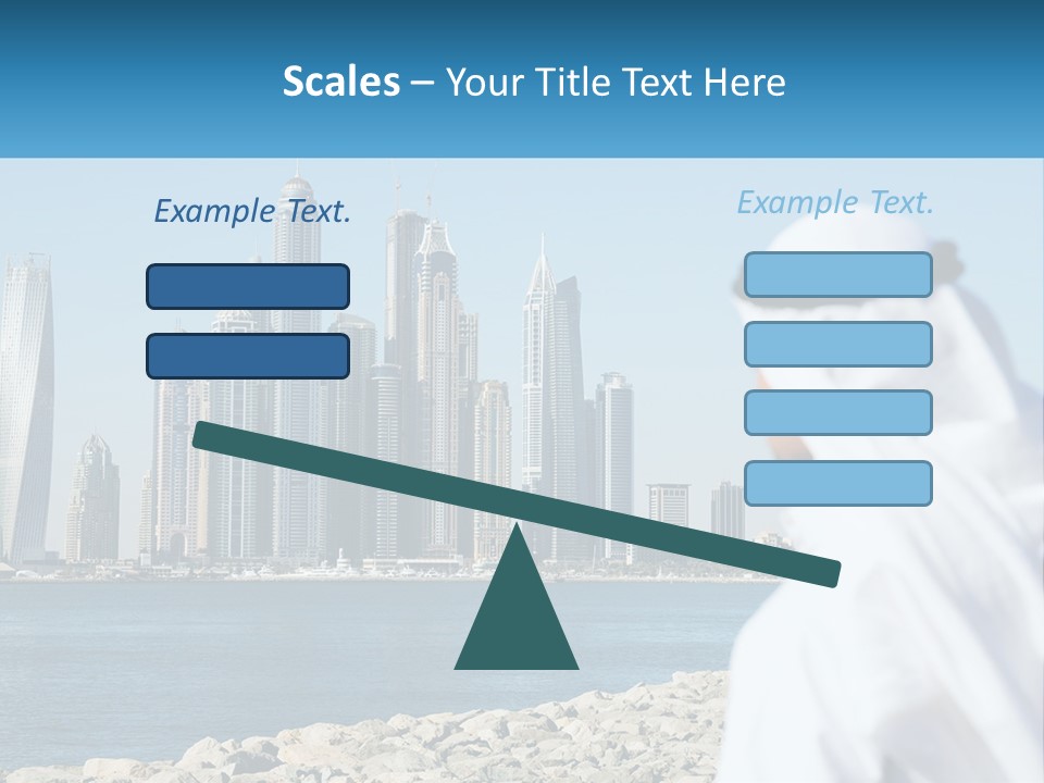 A Man Standing In Front Of A Body Of Water With A City In The Background PowerPoint Template