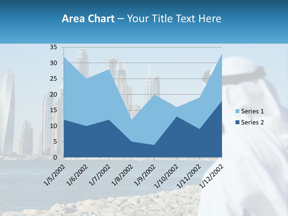 A Man Standing In Front Of A Body Of Water With A City In The Background PowerPoint Template