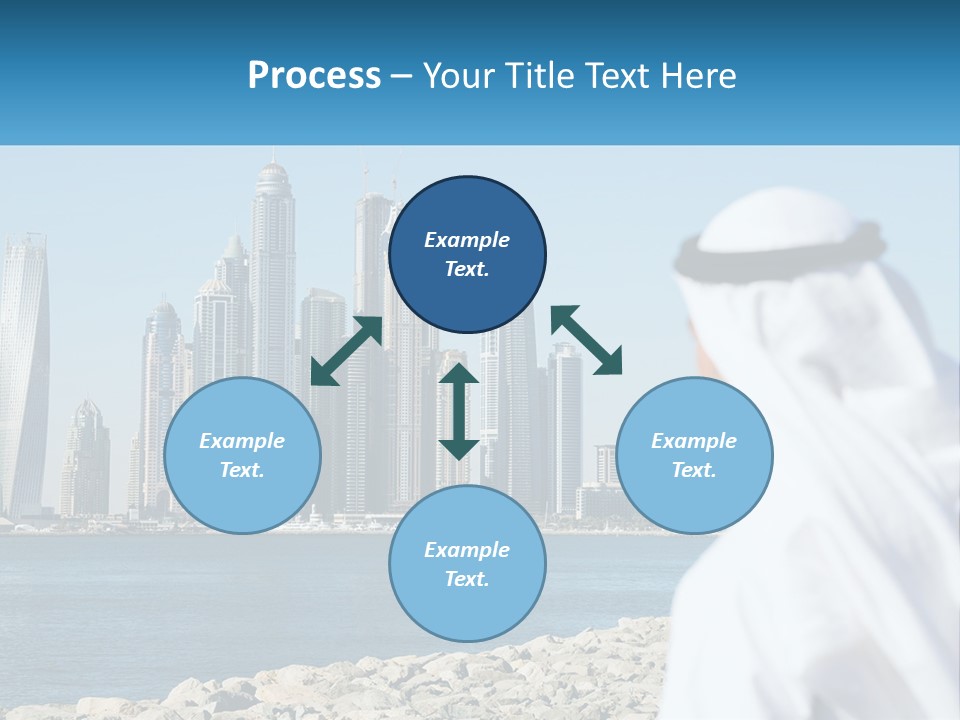 A Man Standing In Front Of A Body Of Water With A City In The Background PowerPoint Template
