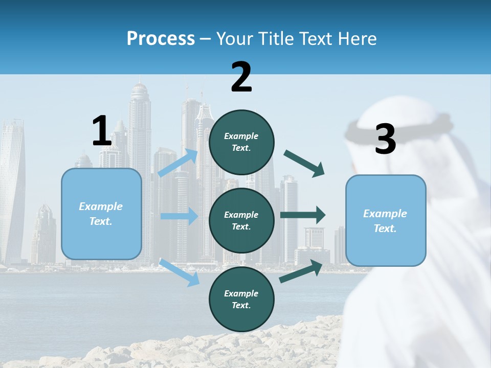 A Man Standing In Front Of A Body Of Water With A City In The Background PowerPoint Template