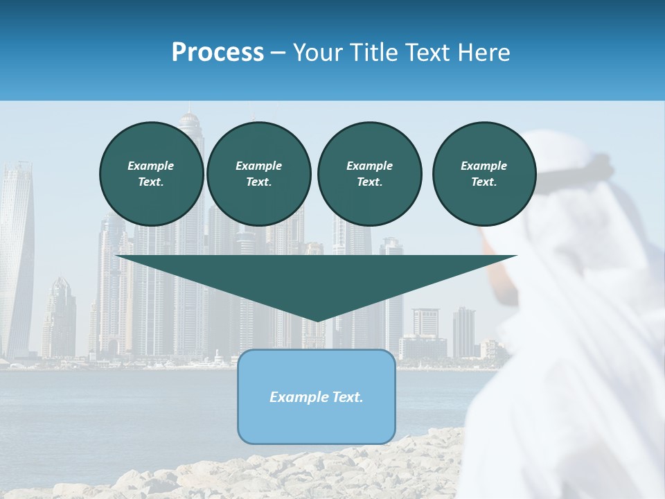 A Man Standing In Front Of A Body Of Water With A City In The Background PowerPoint Template