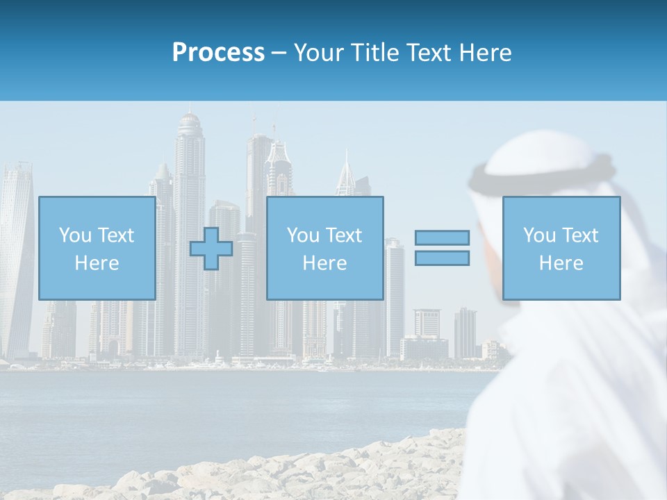 A Man Standing In Front Of A Body Of Water With A City In The Background PowerPoint Template