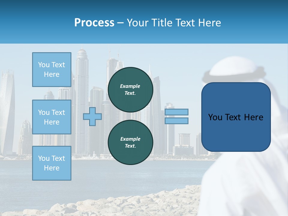 A Man Standing In Front Of A Body Of Water With A City In The Background PowerPoint Template
