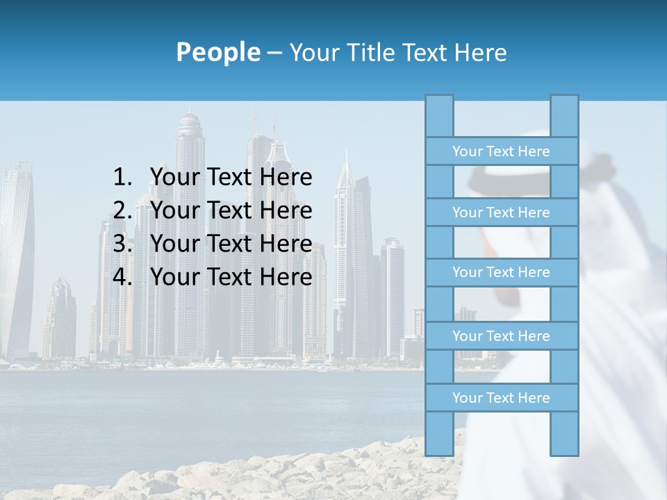 A Man Standing In Front Of A Body Of Water With A City In The Background PowerPoint Template