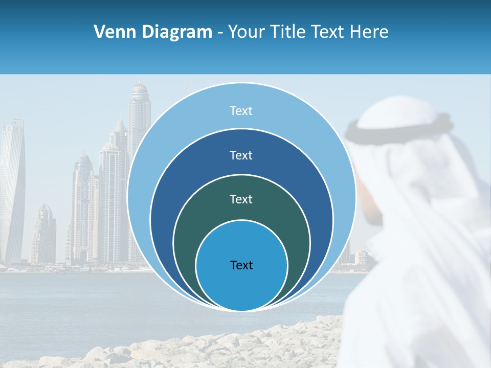 A Man Standing In Front Of A Body Of Water With A City In The Background PowerPoint Template