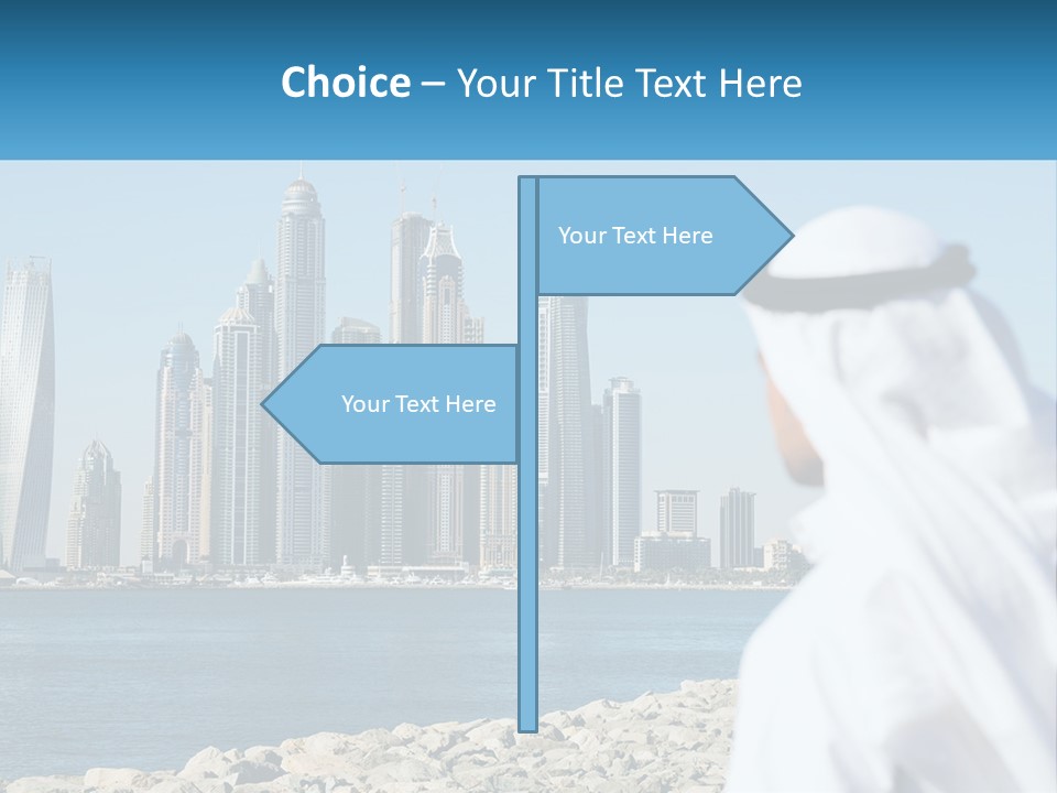 A Man Standing In Front Of A Body Of Water With A City In The Background PowerPoint Template