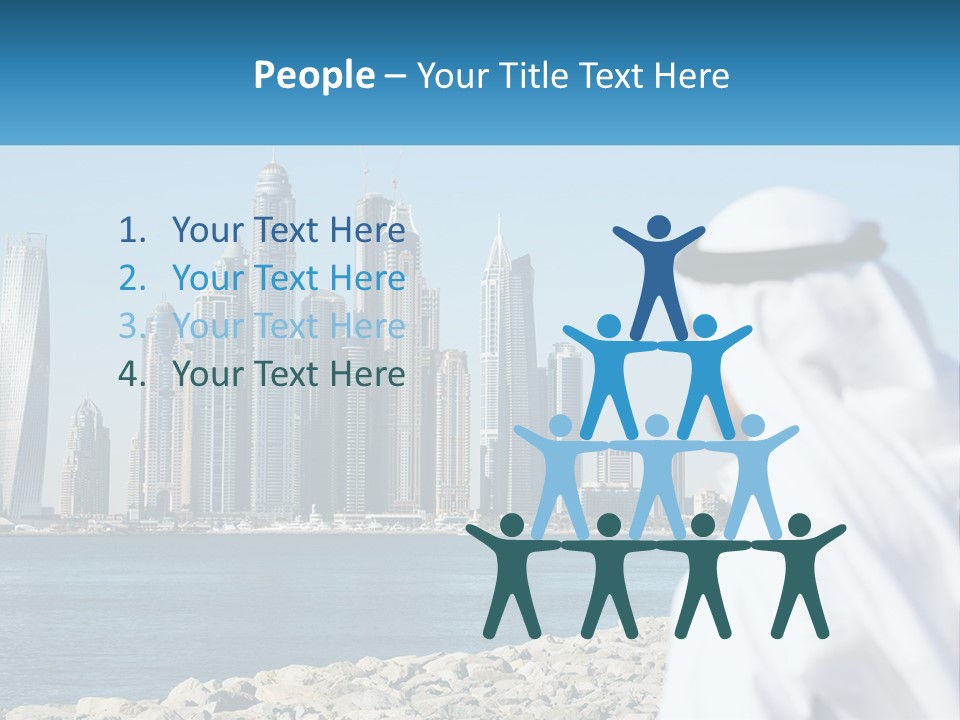 A Man Standing In Front Of A Body Of Water With A City In The Background PowerPoint Template