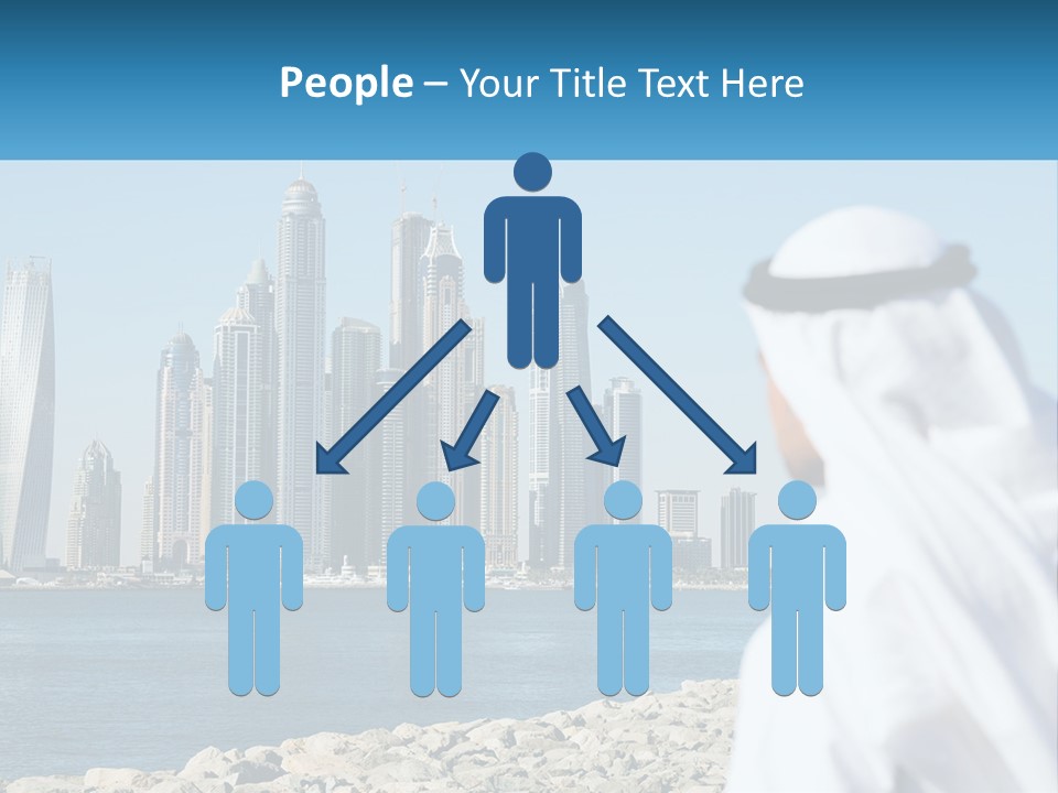 A Man Standing In Front Of A Body Of Water With A City In The Background PowerPoint Template