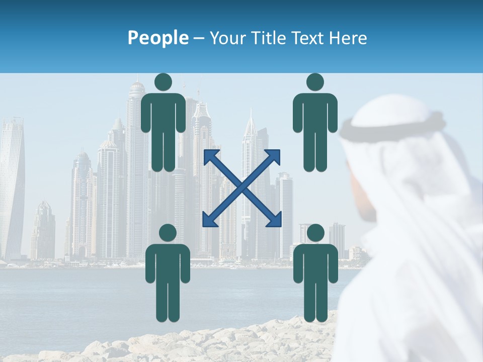 A Man Standing In Front Of A Body Of Water With A City In The Background PowerPoint Template