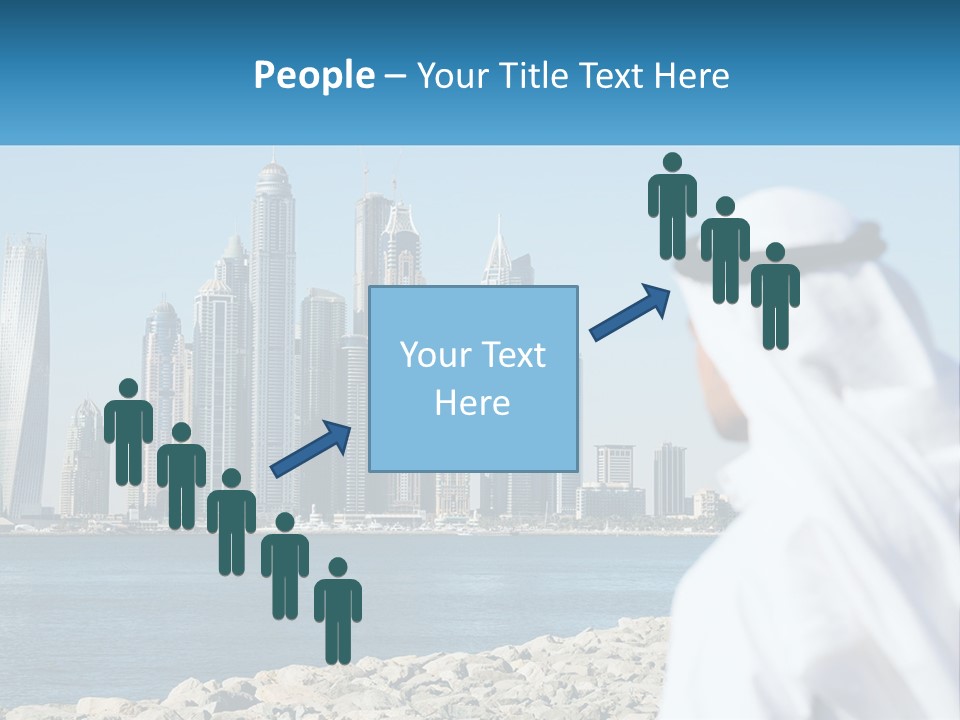 A Man Standing In Front Of A Body Of Water With A City In The Background PowerPoint Template