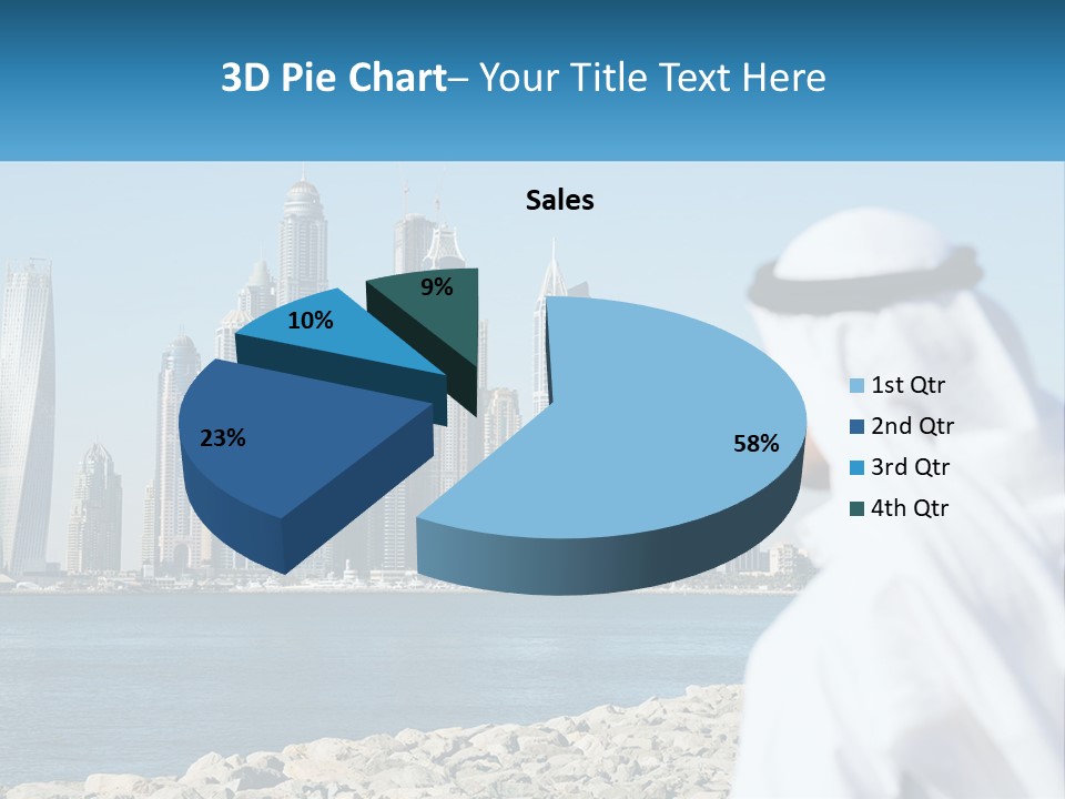 A Man Standing In Front Of A Body Of Water With A City In The Background PowerPoint Template