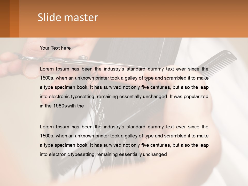 A Woman Is Cutting Her Hair With Scissors PowerPoint Template