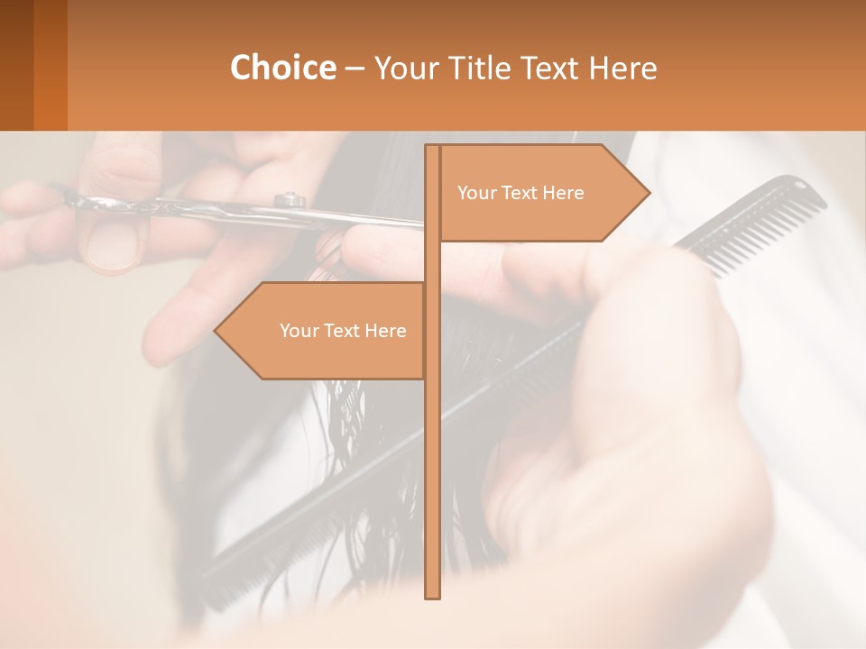 A Woman Is Cutting Her Hair With Scissors PowerPoint Template