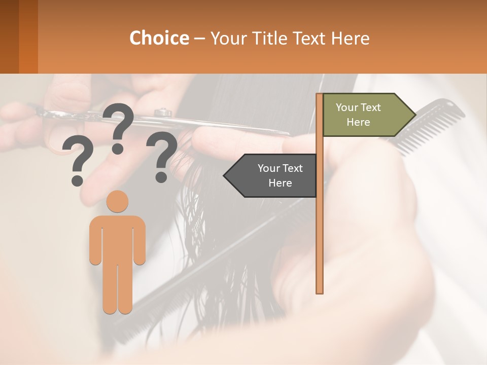 A Woman Is Cutting Her Hair With Scissors PowerPoint Template