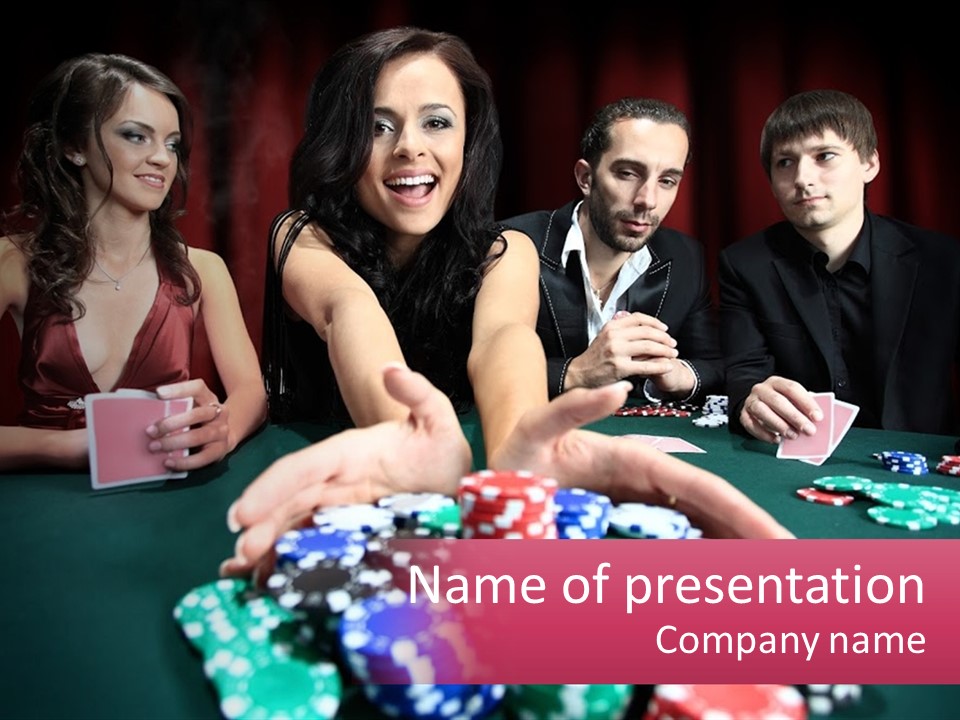 A Group Of People Sitting Around A Table Playing Cards PowerPoint Template