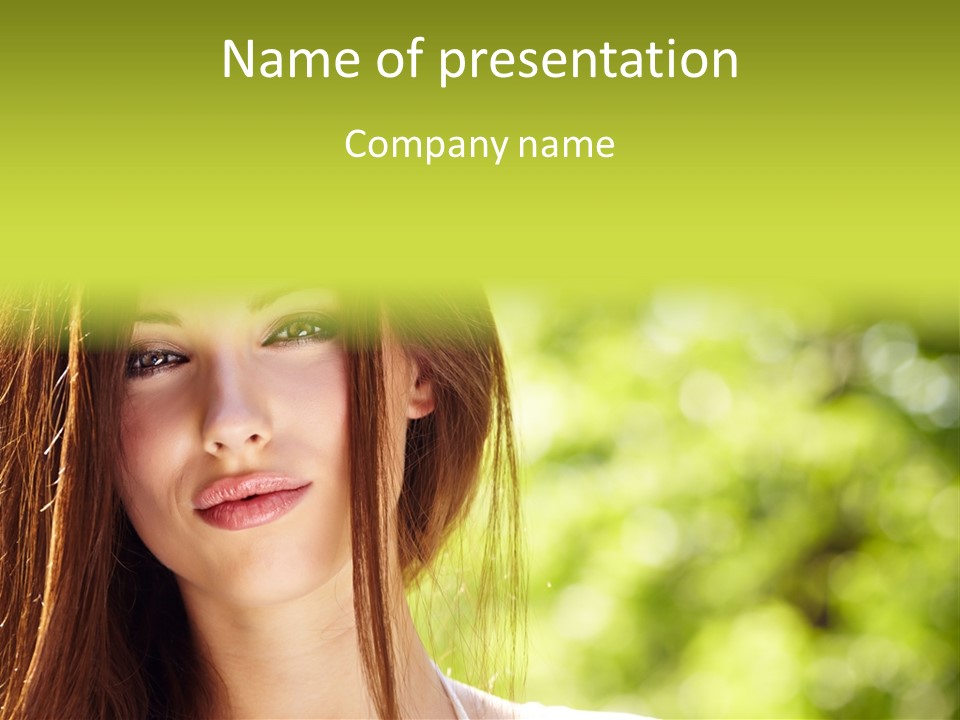 A Woman With Long Red Hair Is Looking At The Camera PowerPoint Template