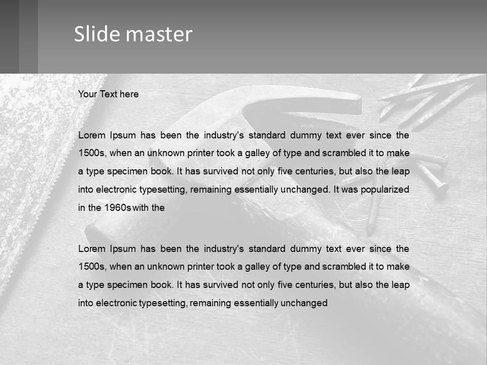 A Hammer And Nails On A Table Powerpoint Template PowerPoint Template