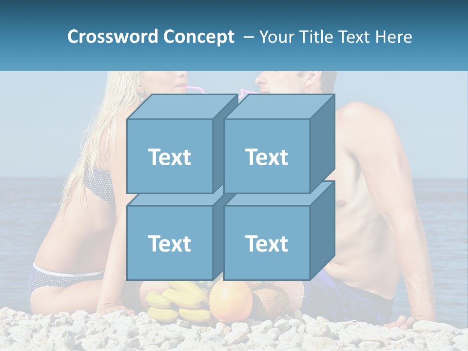 A Man And A Woman Sitting On The Beach With A Pineapple PowerPoint Template