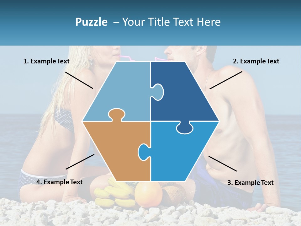 A Man And A Woman Sitting On The Beach With A Pineapple PowerPoint Template