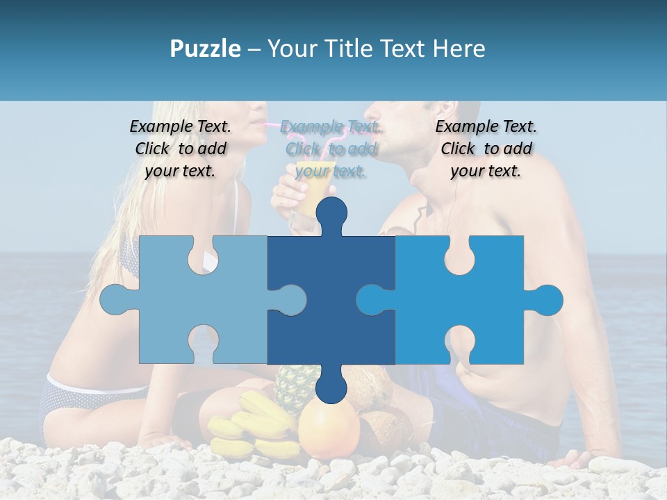 A Man And A Woman Sitting On The Beach With A Pineapple PowerPoint Template