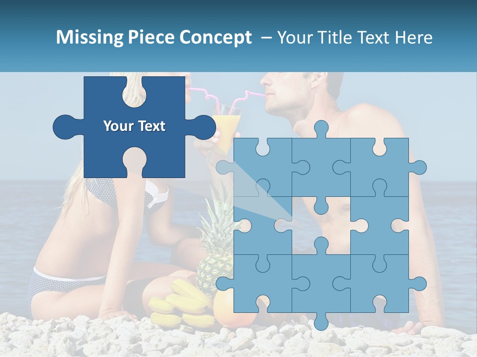 A Man And A Woman Sitting On The Beach With A Pineapple PowerPoint Template