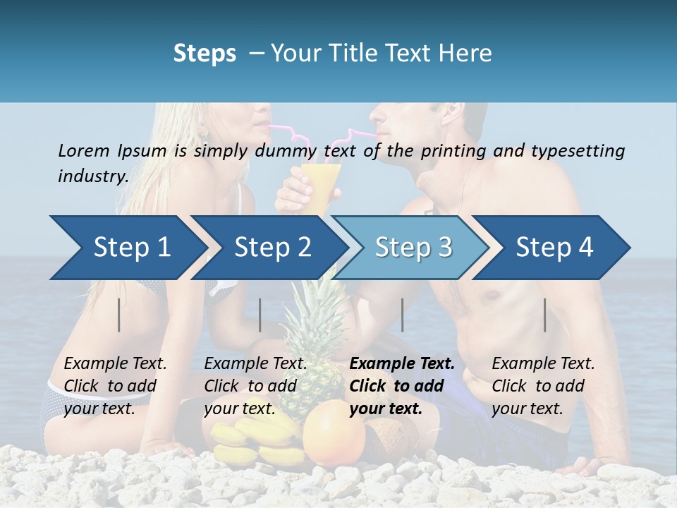 A Man And A Woman Sitting On The Beach With A Pineapple PowerPoint Template