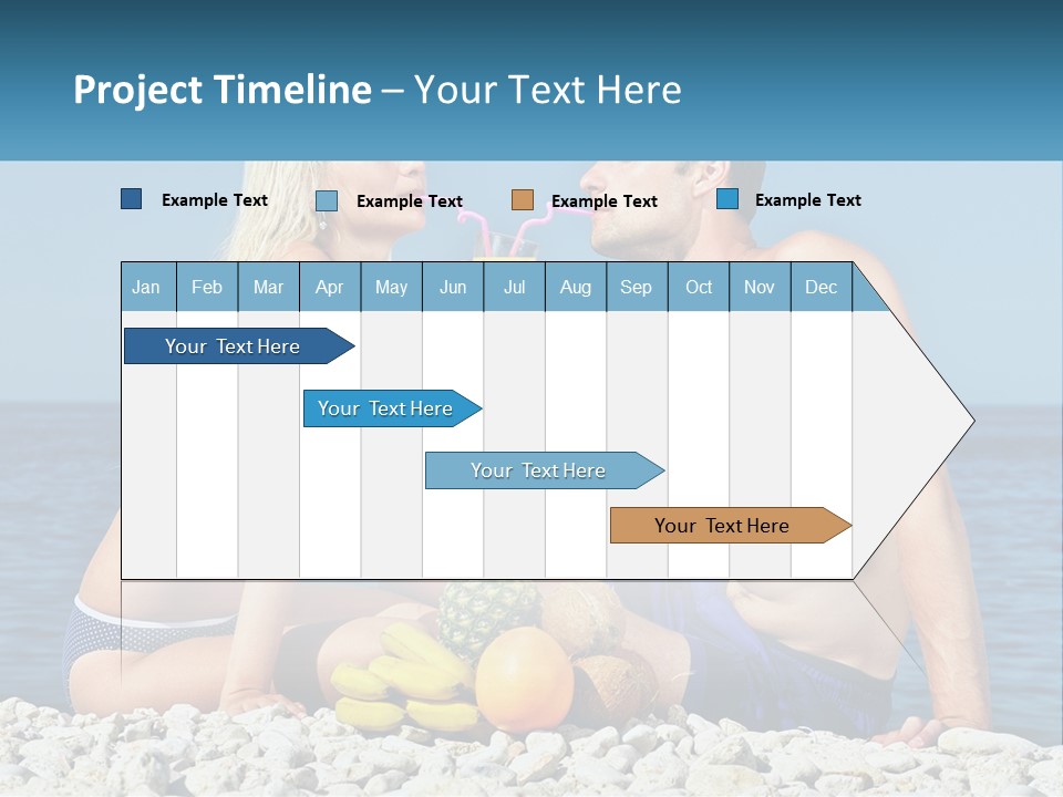 A Man And A Woman Sitting On The Beach With A Pineapple PowerPoint Template