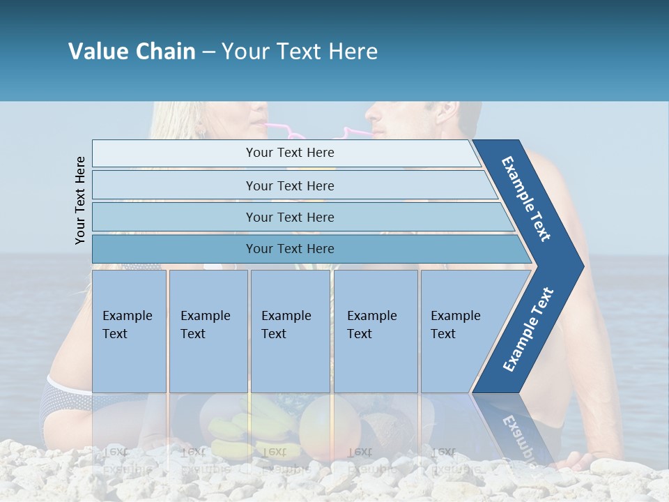 A Man And A Woman Sitting On The Beach With A Pineapple PowerPoint Template