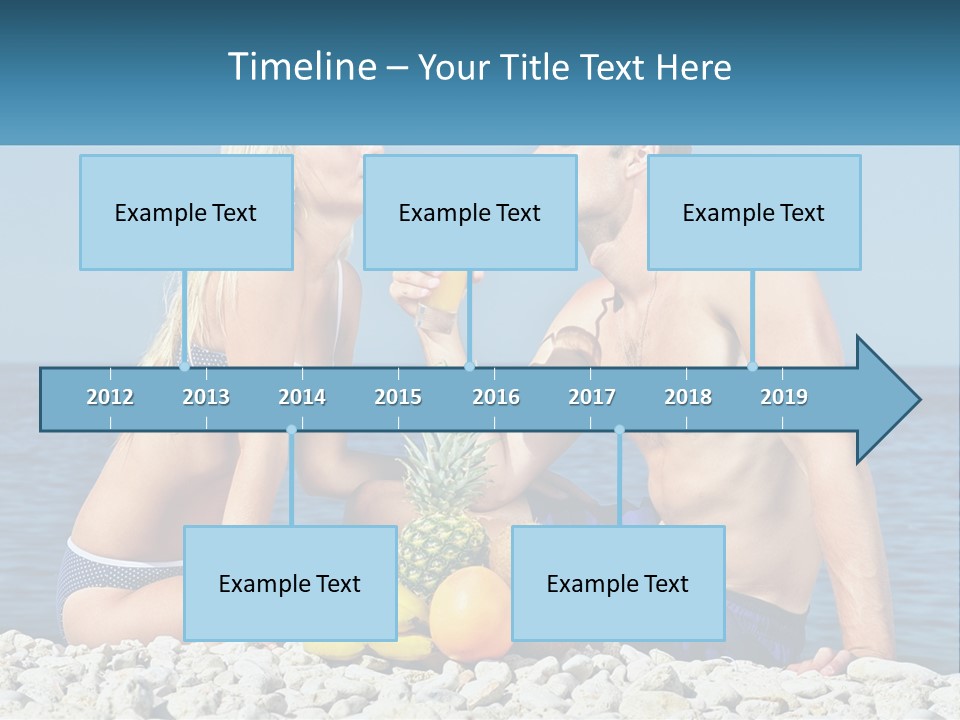 A Man And A Woman Sitting On The Beach With A Pineapple PowerPoint Template