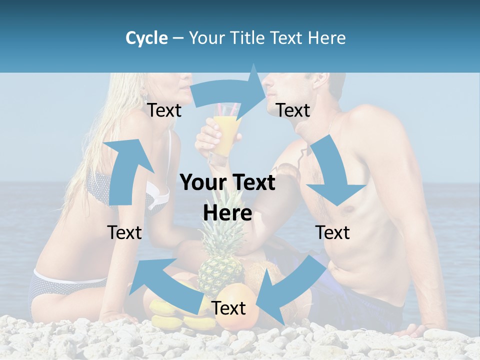 A Man And A Woman Sitting On The Beach With A Pineapple PowerPoint Template